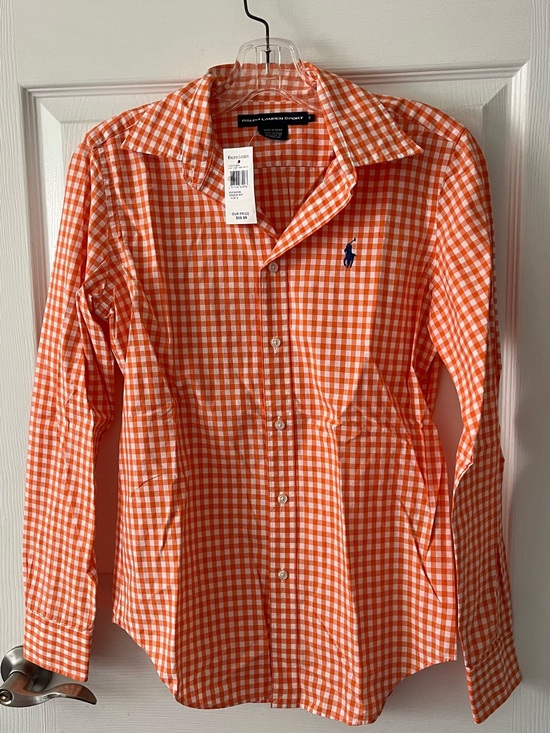 Ralph Lauren Tops - Ralph Lauren Orange and White Gingham Button-Down Shirt